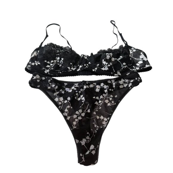Dolce Gabbana VTG Vintage Black White Bla Thong Set floral unlined Medium Size 3 - Picture 1 of 16